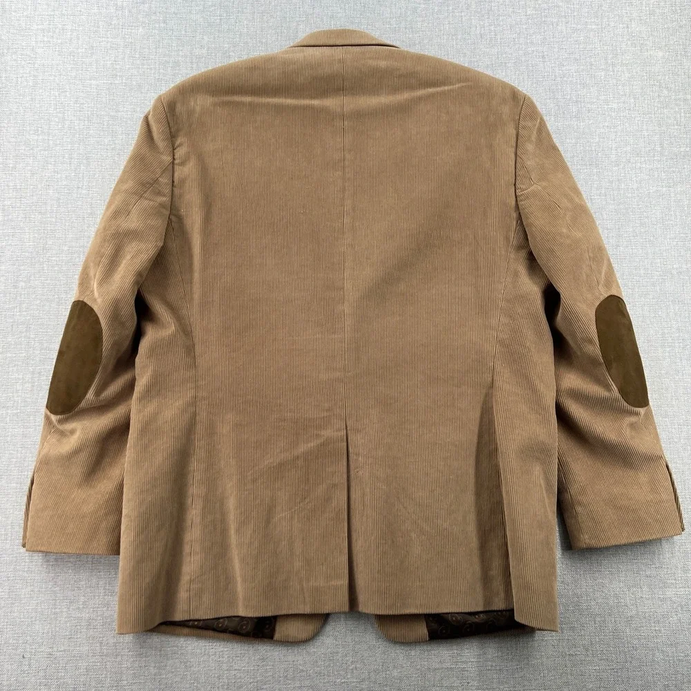 Chaps Mens 44R Corduroy Blazer Sport Coat Tan Beige Suede Elbow Patches Academia